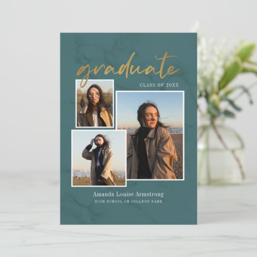 Abschluss 4 Foto Collage Script Grüne Marmor Ankündigung (Stehend Vorderseite)