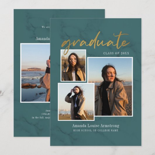 Abschluss 4 Foto Collage Script Grüne Marmor Ankündigung (Vorne/Hinten)