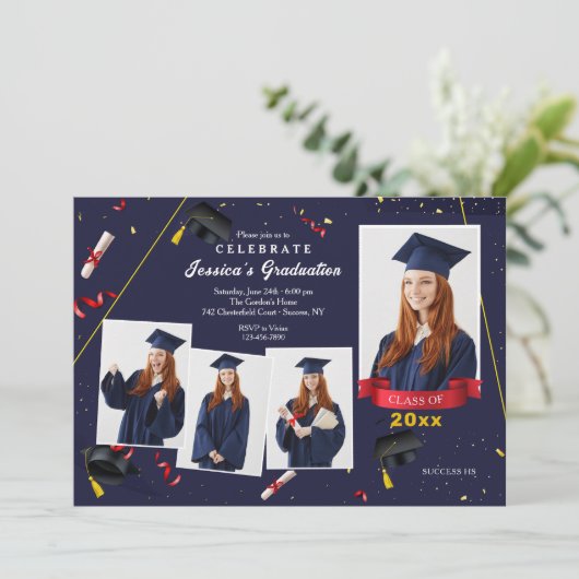 Abschluss 4 Foto Einladung (Stehend Vorderseite)