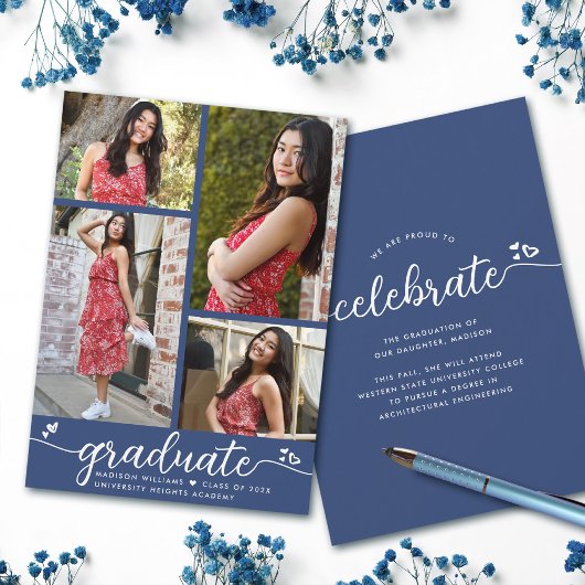 Abschluss 4 Foto Moderne Kalligrafie Herz blau Ankündigung