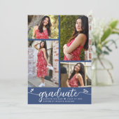 Abschluss 4 Foto Moderne Kalligrafie Herz blau Ankündigung (Stehend Vorderseite)