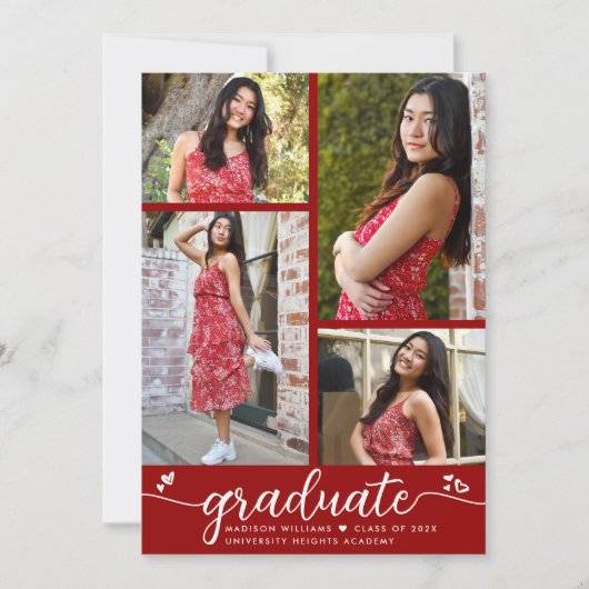 Abschluss 4 Foto Moderne Kalligraphie Herz Rot Ankündigung (Vorderseite)