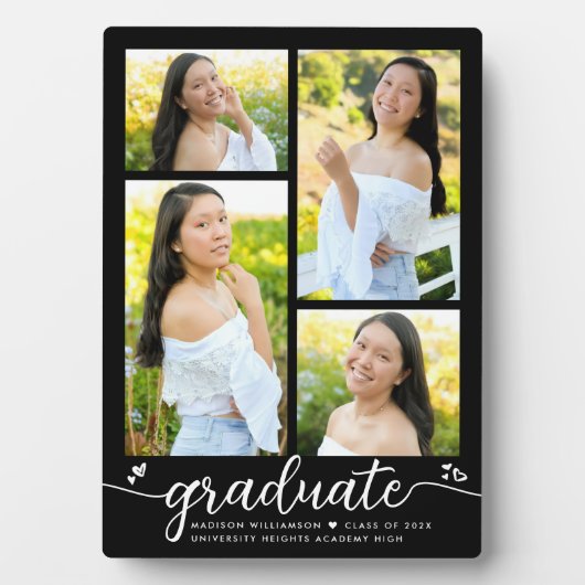 Abschluss 4 Foto Moderne Kalligraphie Herz Schwarz Fotoplatte (Vorderseite)