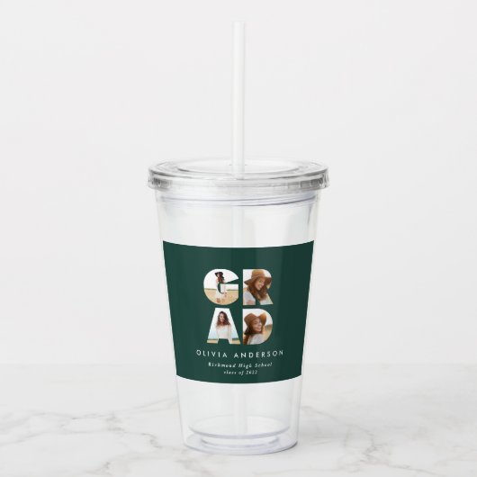 Abschluss 4 Foto Modernes personalisiertes Grün Acryltrinkbecher (Vorderseite)