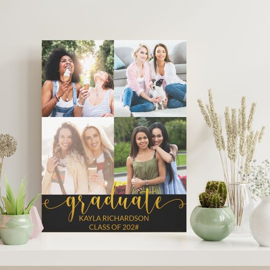 Abschluss 4 Foto Raster Collage Black and Gold Leinwanddruck