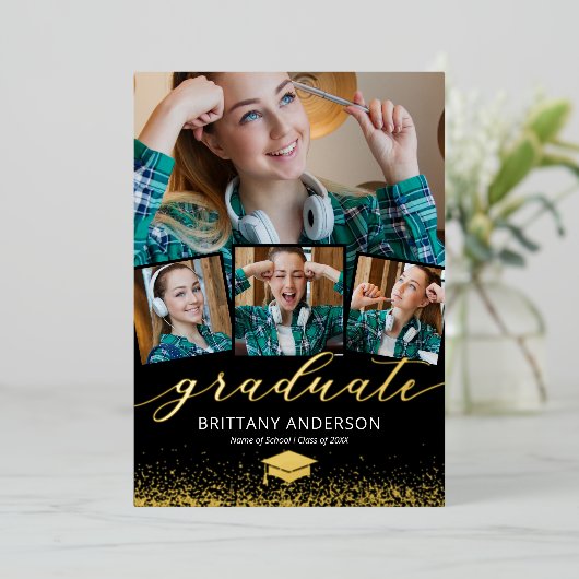 Abschluss 4 Foto Real Gold Folieneinladung (Stehend vorne)