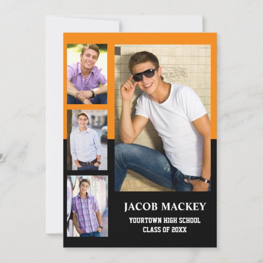 Abschluss 4 FotoCollage Orange Black Ankündigung (Vorderseite)