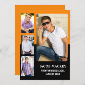 Abschluss 4 FotoCollage Orange Black Ankündigung (Vorne/Hinten)