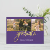 Abschluss 4 FotoCollage Script Lila Gold Grad Ankündigung (Stehend Vorderseite)