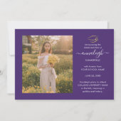 Abschluss 4 FotoCollage Script Lila Gold Grad Ankündigung (Rückseite)