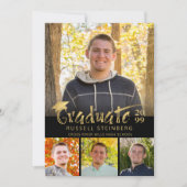 Abschluss 4 Fotos Gold handgeschriebene schwarze S Einladung (Vorderseite)