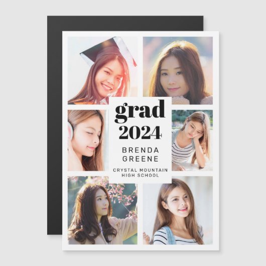 Abschluss 6 FotoCollage Schwarzes Script weiß Magnetkarte (Vorne/Hinten)