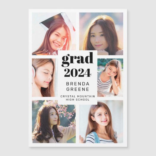 Abschluss 6 FotoCollage Schwarzes Script weiß Magnetkarte (Vorderseite)