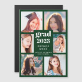 Abschluss 6 FotoCollage Weißes Skript Grün Magnetkarte (Vorne/Hinten)