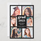 Abschluss 6 FotoCollage Weißes Skript Schwarz Ankündigung (Vorderseite)