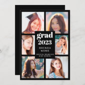 Abschluss 6 FotoCollage Weißes Skript Schwarz Ankündigung (Vorne/Hinten)