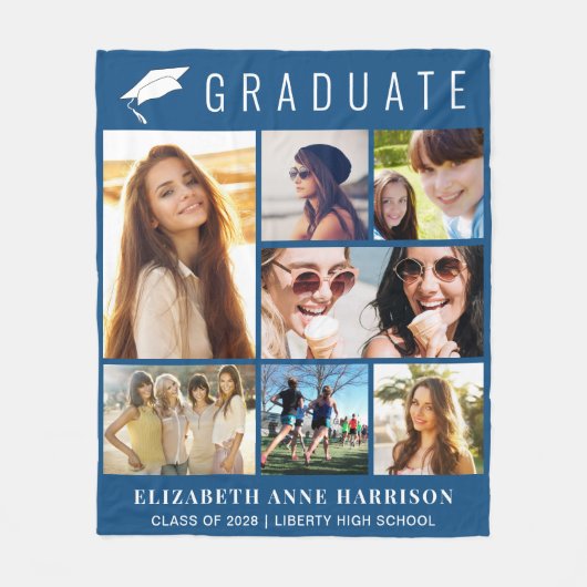 Abschluss 7 FotoCollage Blue Fleecedecke (Vorderseite)