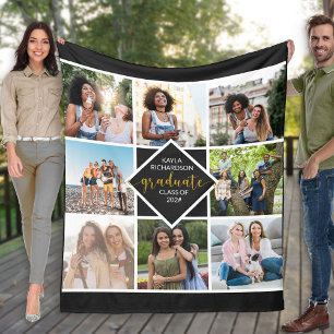 Abschluss 8 Foto Grid Collage in Black and Gold Fleecedecke