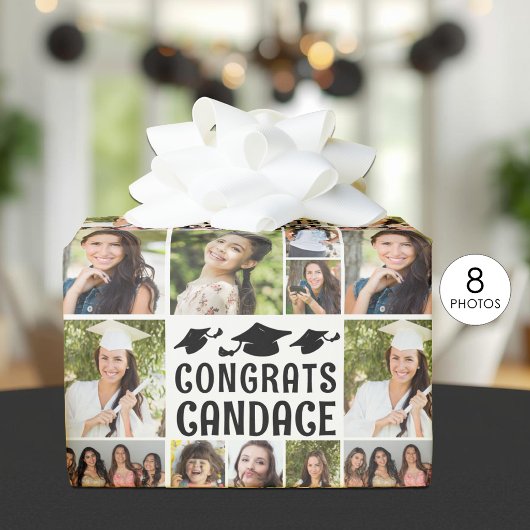 Abschluss 9 FotoCollage Glückwunsch Name Custom Geschenkpapier