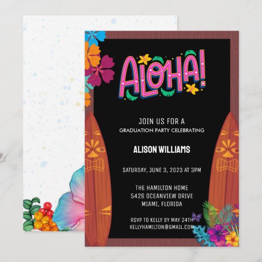 Abschluss Aloha Einladungen (Vorne/Hinten)