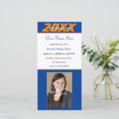 Abschluss-Ankündigung Foto-Karte Orange & Blue (Stehend Vorderseite)