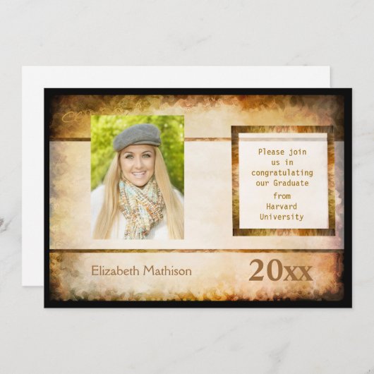 Abschluss Ankündigung Parchment Foto Einladung (Vorne/Hinten)