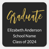 Abschluss Ankündigung Schwarz-weiße Klasse 2024 Quadratischer Aufkleber (Vorderseite)