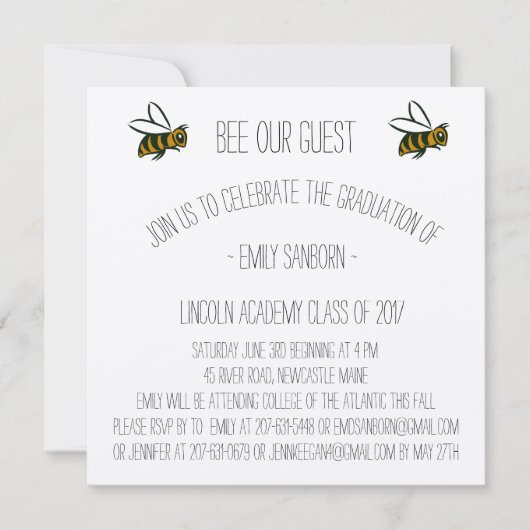 Abschluss Ankündigung und Party Einladen Bienen Th (Vorderseite)