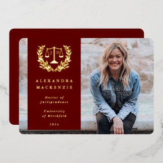 Abschluss-Ankündigung von Foil/Red JD Law Scales Folieneinladung