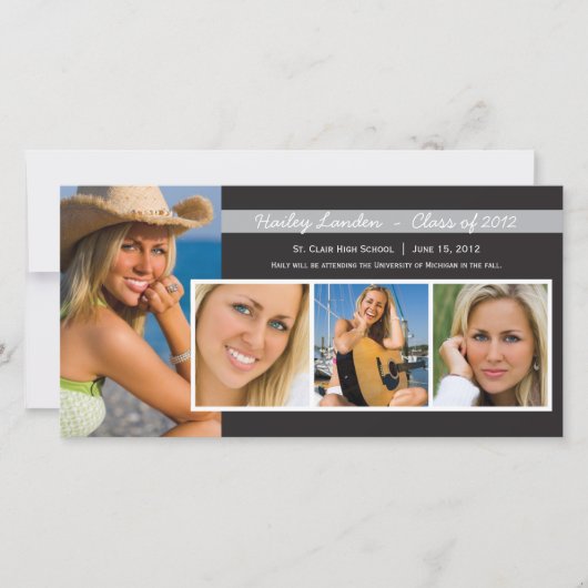 Abschluss Ankündigung von Foto-Karten | Schwarz (Vorderseite)