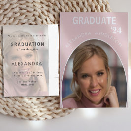Abschluss Annoucement Pink Modernes Grad Foto Postkarte
