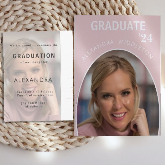 Abschluss Annoucement Pink Modernes Grad Foto Postkarte