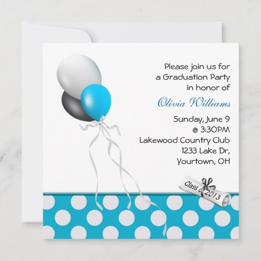 Abschluss Aqua polka dot border Einladung (Rückseite)