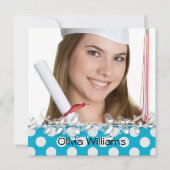 Abschluss Aqua polka dot border Einladung (Vorderseite)