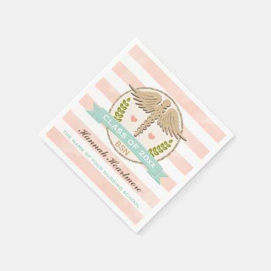 Abschluss Aqua und Coral Caduceus Nurse Serviette (Ecke)