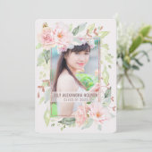 Abschluss | Aquarellblau Blush Rose Bloral Einladung (Stehend Vorderseite)