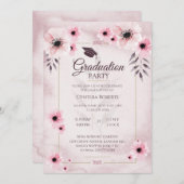 Abschluss Aquarellblau Rosa Einladung (Vorne/Hinten)