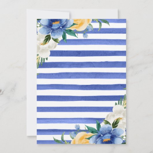 Abschluss Aquarellblau und Gelb Blumen Einladung (Rückseite)