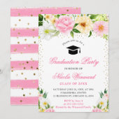 Abschluss Aquarellfarbe Rosa und Gelb Blumen Einladung (Vorne/Hinten)