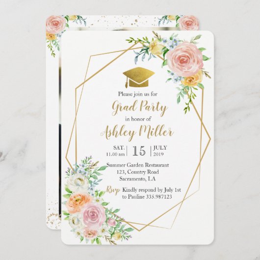 Abschluss Aquarellfarbene Fotokarte Einladung (Vorne/Hinten)