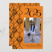 Abschluss Art Deco Schwarzes Orange Ankündigung (Vorne/Hinten)