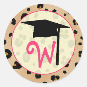 Abschluss-Aufkleber - Leopard Print Monogram Runder Aufkleber