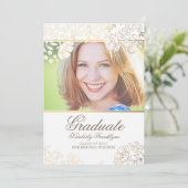 Abschluss aus Gold und Weiß Einladung (Stehend Vorderseite)