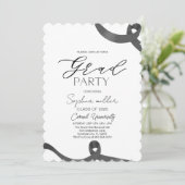 Abschluss aus Party, Minimalistisch, schwarz und w Einladung (Stehend Vorderseite)