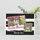 Abschluss aus schwarzem und weißem Foto Einladung (Stehend Vorderseite)