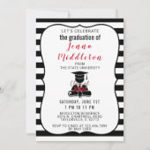 Abschluss aus schwarzem und weißem Streifen Einladung (Vorderseite)