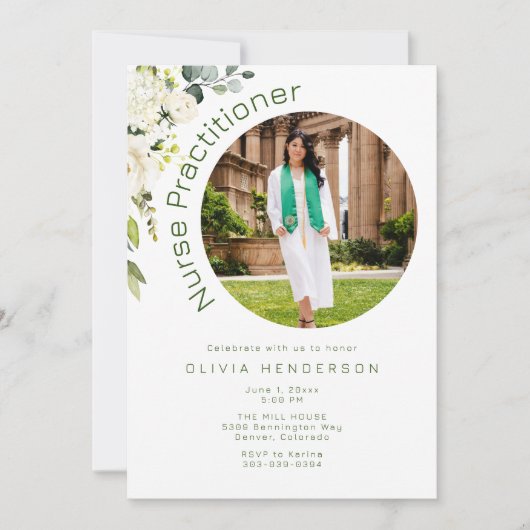 Abschluss aus weißem und grünem Foto Einladung (Vorderseite)