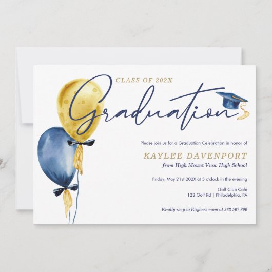 Abschluss Balloons caps Einladung (Vorderseite)