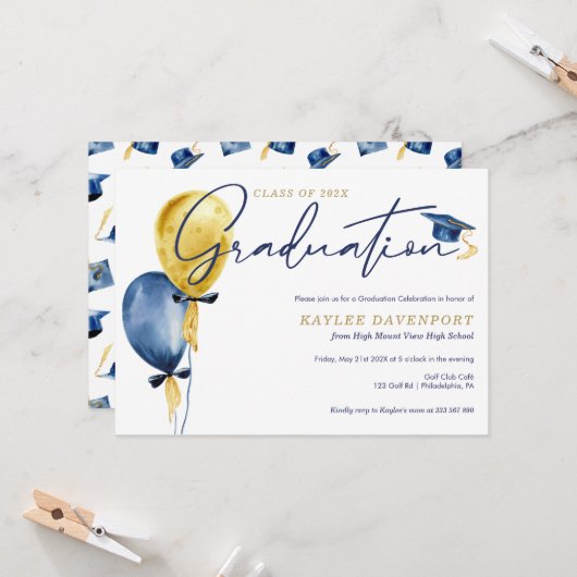 Abschluss Balloons caps Einladung (Vorderseite/Rückseite Beispiel)