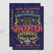 Abschluss Band Retro 70er Konzert Ticket Thema Einladung (Vorne/Hinten)